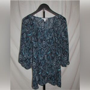 Croft & Barrow Teal and Navy Paisley Blouse